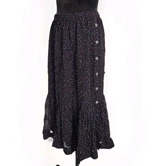 NWOT Coach Tiered Midi Skirt with Snaps Ruffle Hem Dots Multicolor Silk Size 6 - Picture 3 of 8